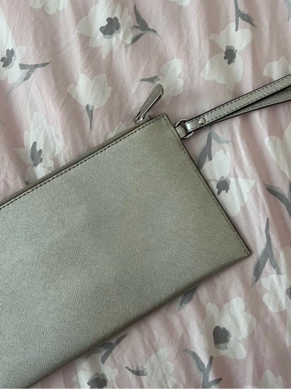 Michael Kors Metallic Silver Saffiano Wristlet Clutch